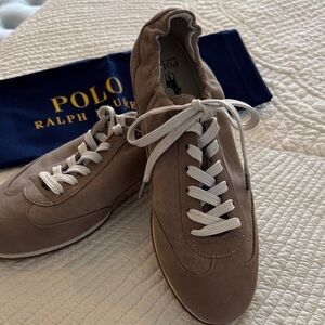 Polo by Ralph Lauren womens taupe suede sneakers